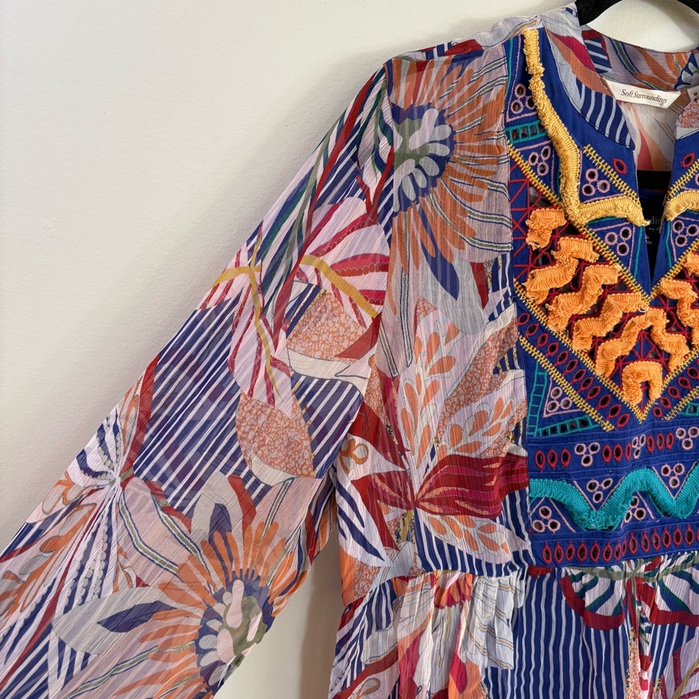 Soft Surroundings Floral Embroidered Resort Beachy Boho Flowy Blouse Top Medium - Picture 3 of 14